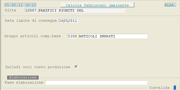 Calcolo Fabbisogno Consegne Imminenti