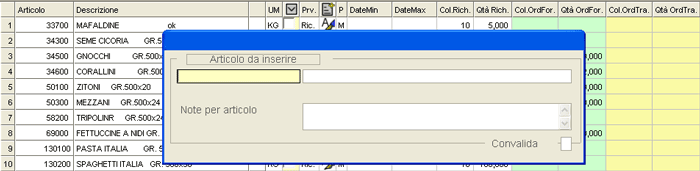 Programmazione Richieste di Approvvigionamento: inserimento nuovo Articolo