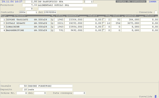 Immissione Ordine da Contratto: visualizzazione righe Contratto