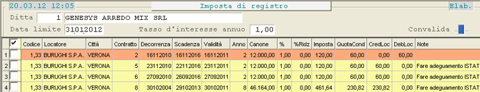 Funzione di generazione Imposta di Registro: videata di selezione