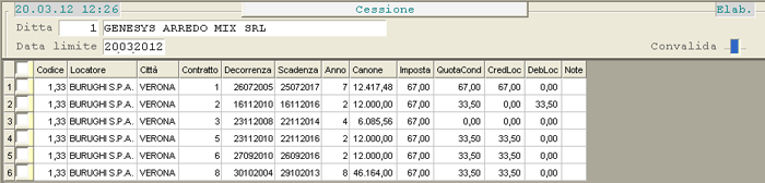 Funzione di Cessione Contratti: videata di selezione