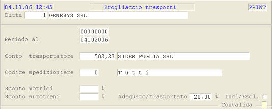 Selezioni per la stampa del Brogliaccio Trasporti
