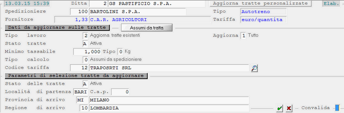 Aggiorna Tratte Personalizzate