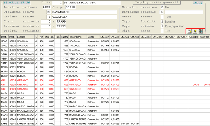 Inquiry Tratte Generali: visualizzazione data-grid