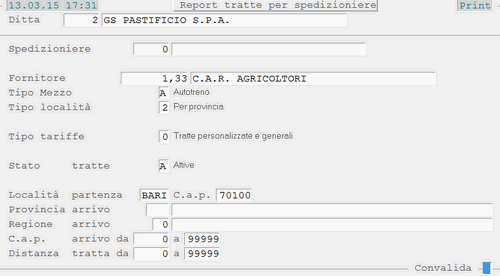 Report Tratte per Spedizioniere