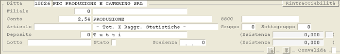Inquiry Rintracciabilità: impostazioni iniziali