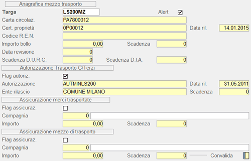 Window Anagrafica Mezzo di Trasporto