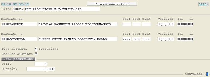 Stampa Anagrafica Distinta Base