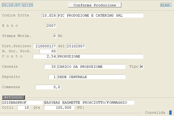 Conferma Produzione