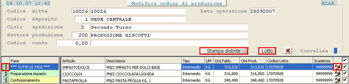 Modifica Ordini di Produzione