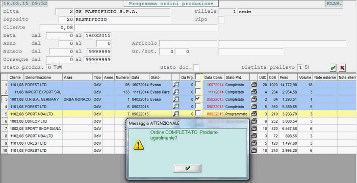 Programmazione Ordine di Produzione Completato