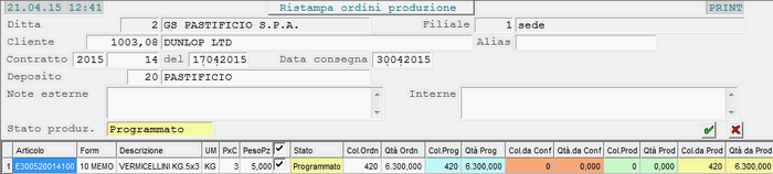Dettaglio Articoli dell'Odv/Contratto selezionato