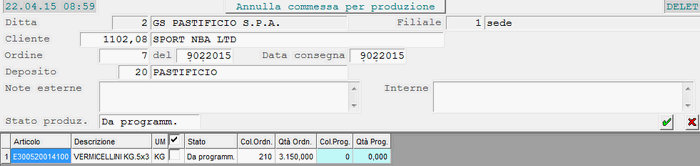 Dettaglio Articoli dell'Odv/Contratto selezionato