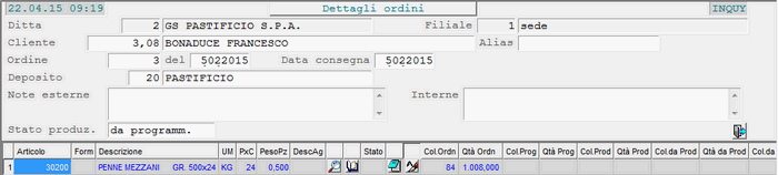 Inquiry Ordini su Commessa: visualizzazione dettaglio Articoli