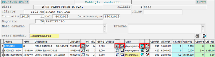Inquiry Programmazione Ordini: visualizzazione dettaglio Articoli
