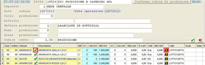 Conferma Produzione: visualizzazione data-grid