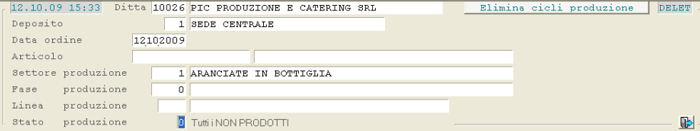 Elimina Cicli di Produzione: impostazioni iniziali