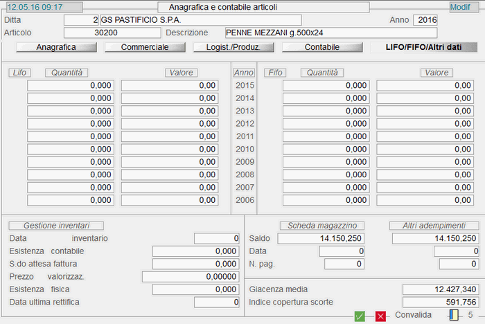 LIFO/FIFO/Altri dati - 5° videata