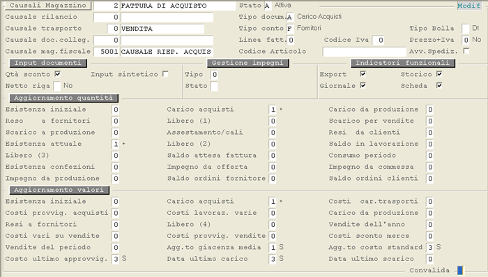 Tabella Causali Magazzino