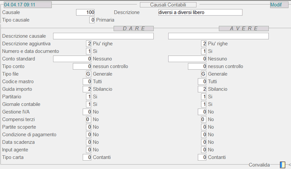 Tabella Causali Contabili: 2° videata