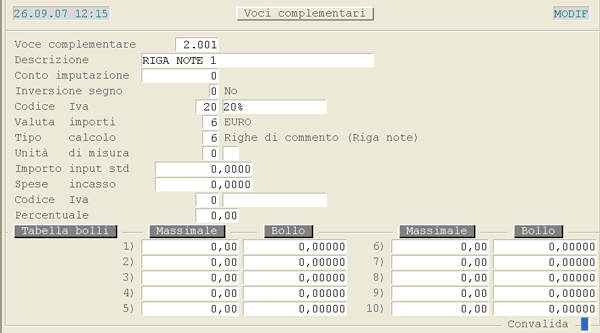 Esempio Voce Complementare descrittiva: Conto Imputazione = 13