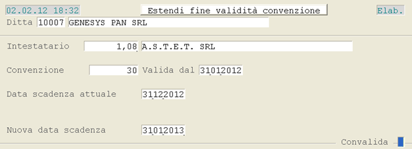 Estendi Fine Validità Convenzione