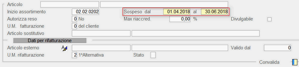 Impostazione periodo di sospensione Articolo