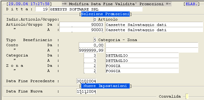 Modifica Data Fine Validità