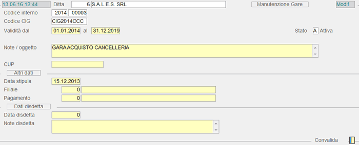 Manutenzione Gare: 1° videata