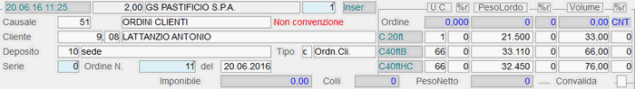 Immissione Ordine Cliente: dati preliminari
