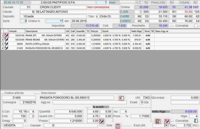 Immissione Ordine Cliente: input righe di corpo