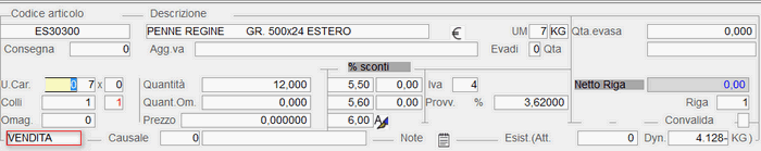 Impostazione numero Colli: registrazione Vendita