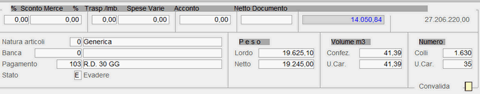Immissione Ordine Cliente: dati del piede