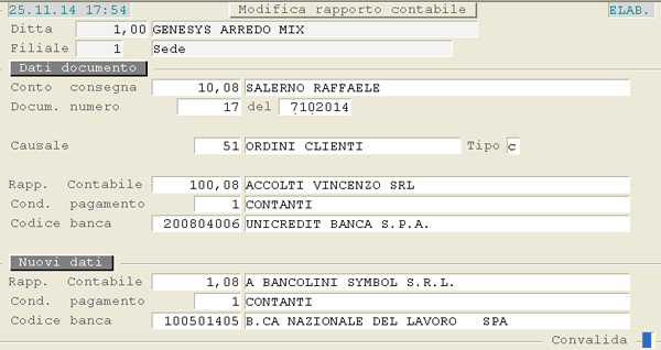 Modifica Rapporto Contabile su Ordini Vendita