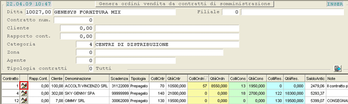 Genera Ordini di Vendita: visualizzazione dei Contratti selezionati