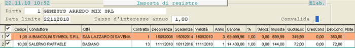 Funzione di generazione Imposta di Registro: videata di selezione