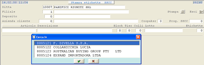 Emissione SSCC/Etichette: impostazione dati preliminari