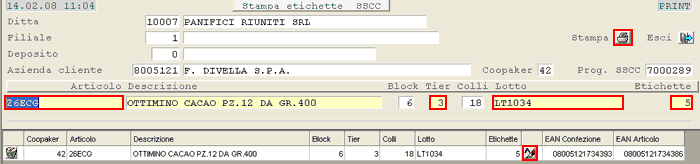 Emissione SSCC/Etichette: inserimento Articoli