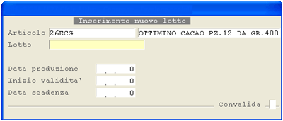Emissione SSCC/Etichette: codifica nuovo Lotto