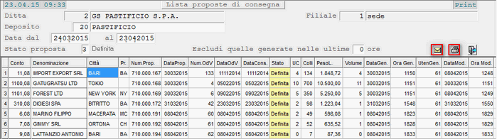 Lista Proposte di Consegna in modalità data-grid