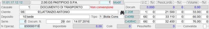 Immissione Documento di Consegna: dati preliminari