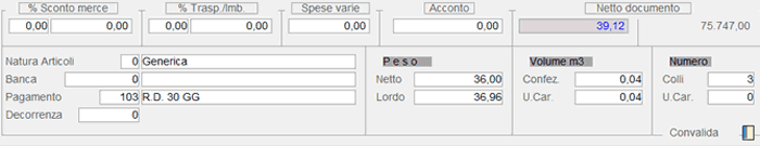 Immissione Documento di Consegna: dati del piede