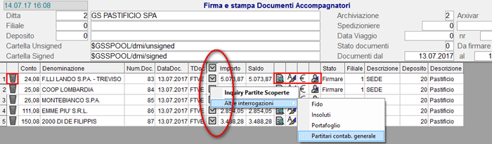 Elenco Documenti accompagnatori da firmare/incassare