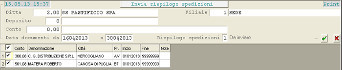 Distribuzione Documenti - Riepilogo Spedizioni