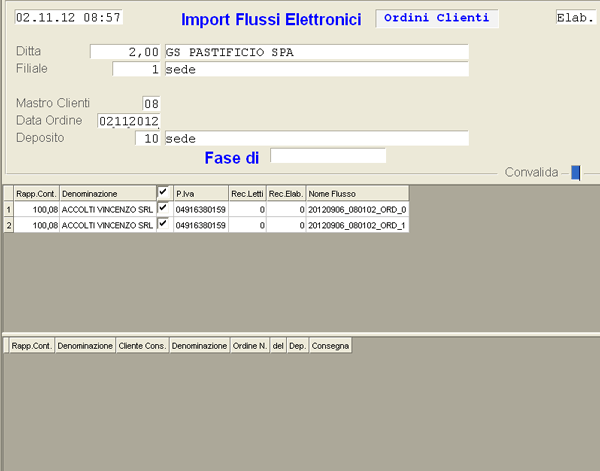 Import Ordini formato EDI: selezione flussi da elaborare