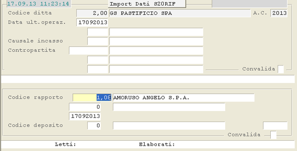 Import Depositari: videata di selezione