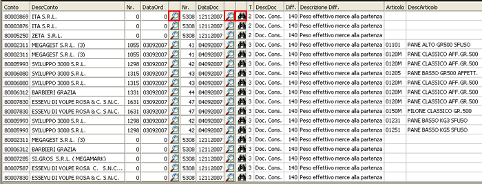 Inquiry difformità: visualizzazione data-grid