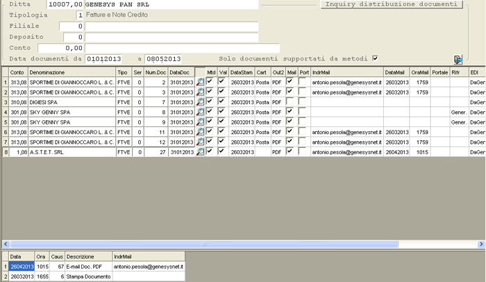 Inquiry Distribuzione Documenti: visualizzazione data-grid
