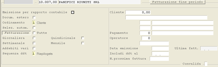 Emissione Fatture Differite: videata di selezione