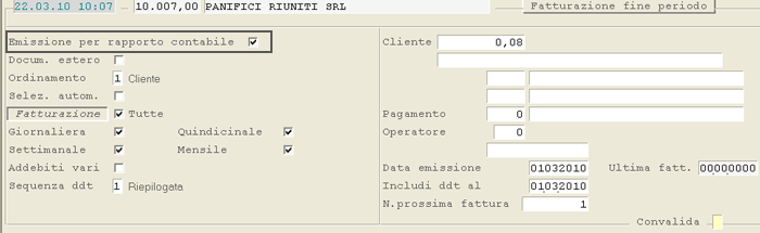 Emissione per Rapporto Contabile: videata di selezione